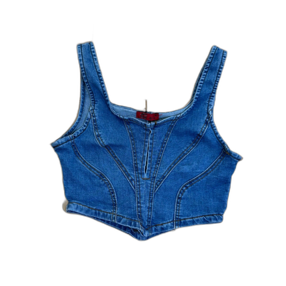 Y2K Roma Studio by Rosee Denim Corset Crop Top Juniors XL Bustier - Picture 2 of 8